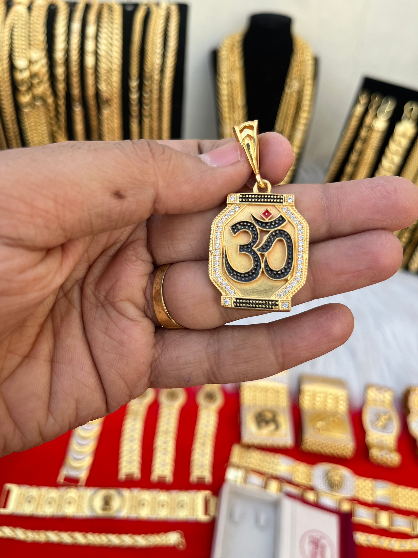 one gram gold plated om  meena daimond design pandent