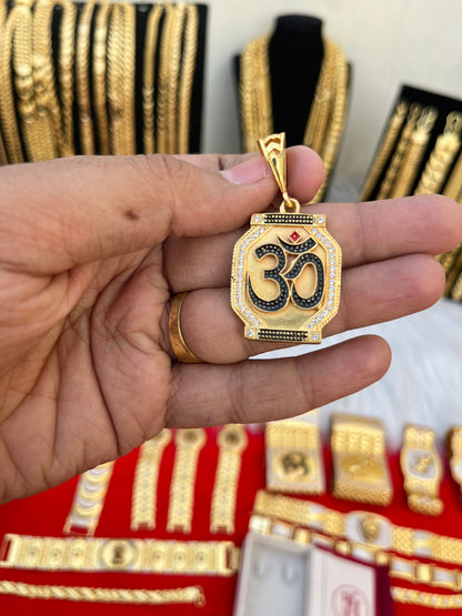 one gram gold plated om  meena daimond design pandent