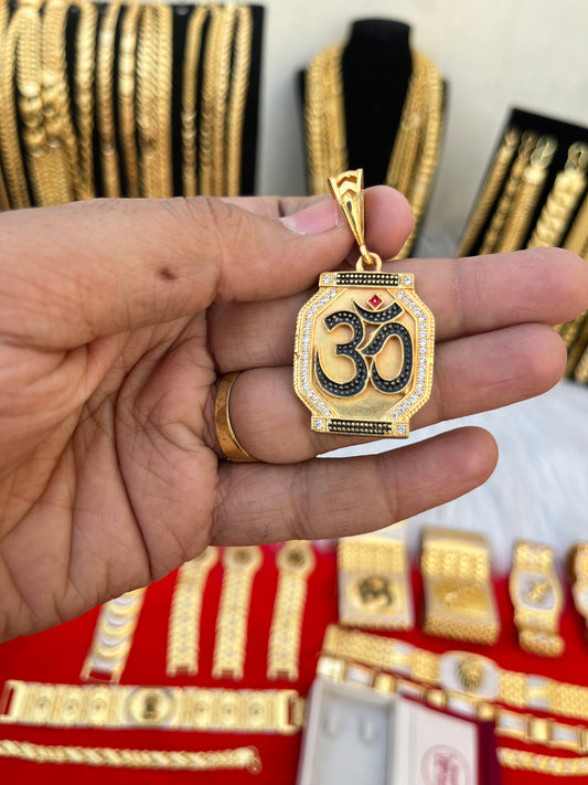one gram gold plated om  meena daimond design pandent
