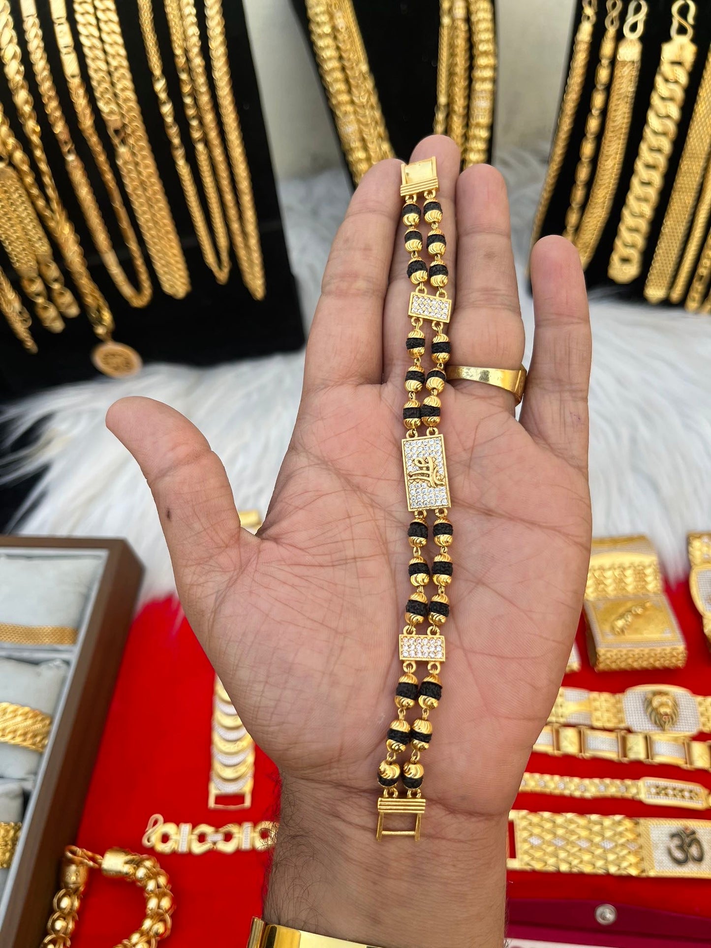 one gram gold plated rudhraksh maa design bracelet