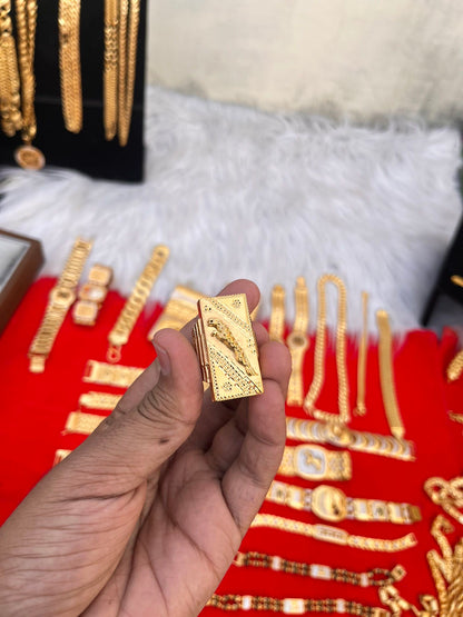 one gram gold plated long jeguar design ring