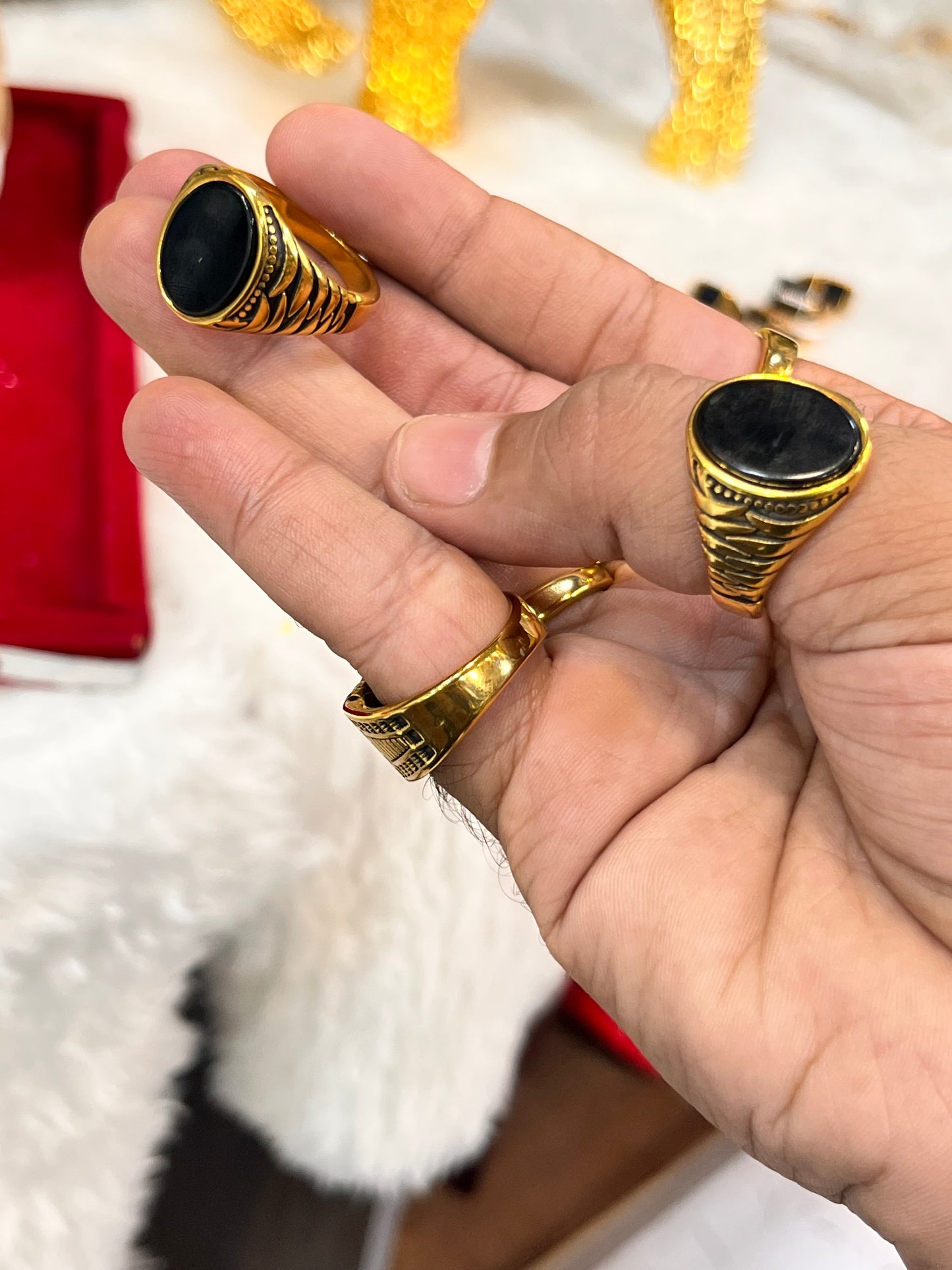 Gold plated premium black stone round ring