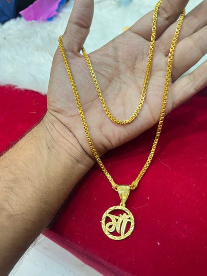 one gram gold plated stright design chain with maa pandent