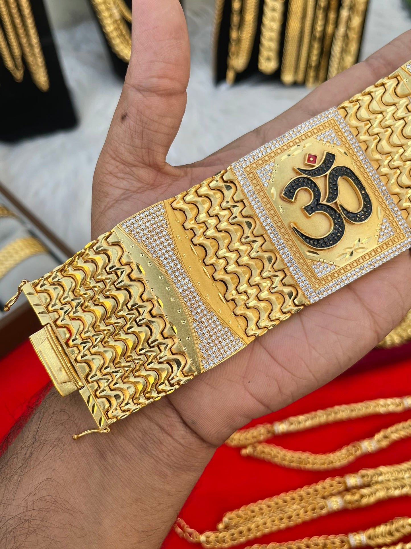 one gram gold plated om big heavy bracelet