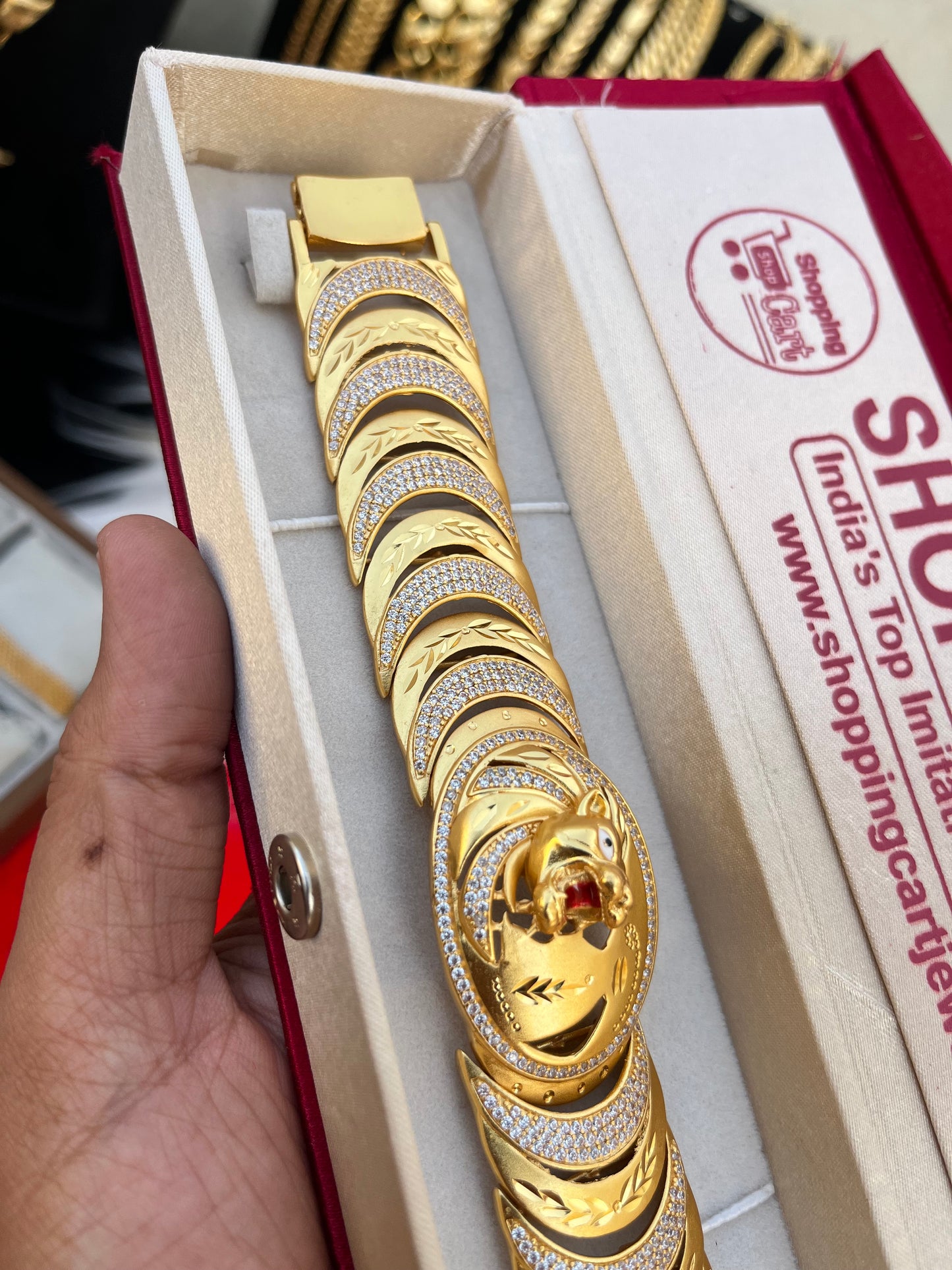 one gram gold plated lion salang heavy big design bracelet