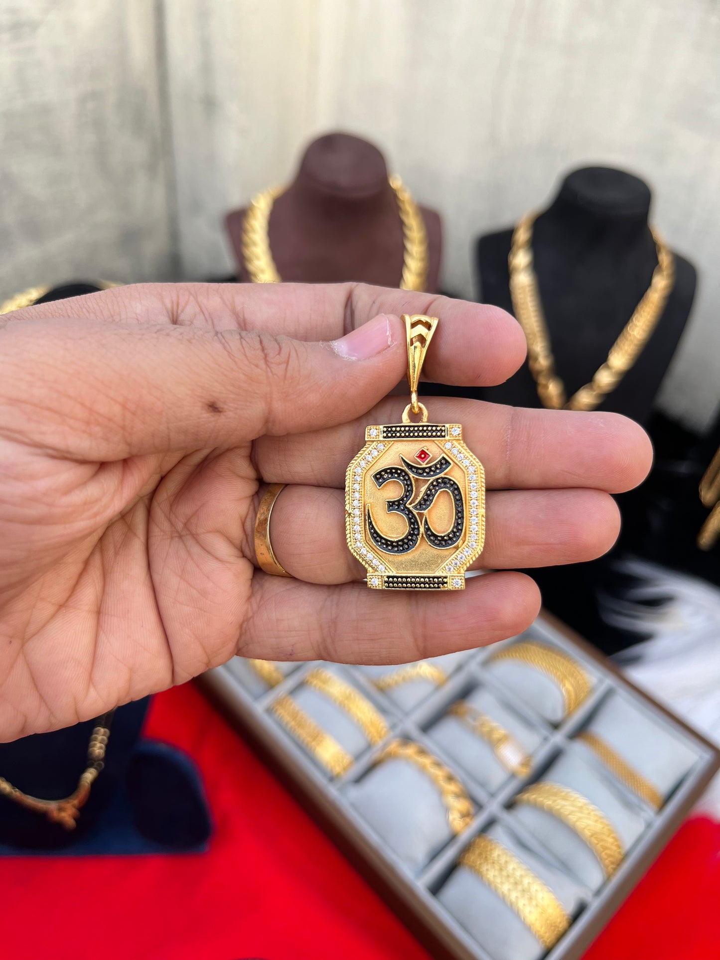 one gram gold plated om  meena daimond design pandent