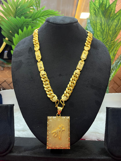 one gram gold plated navabi singapuri chain with maa big biscuit pandent