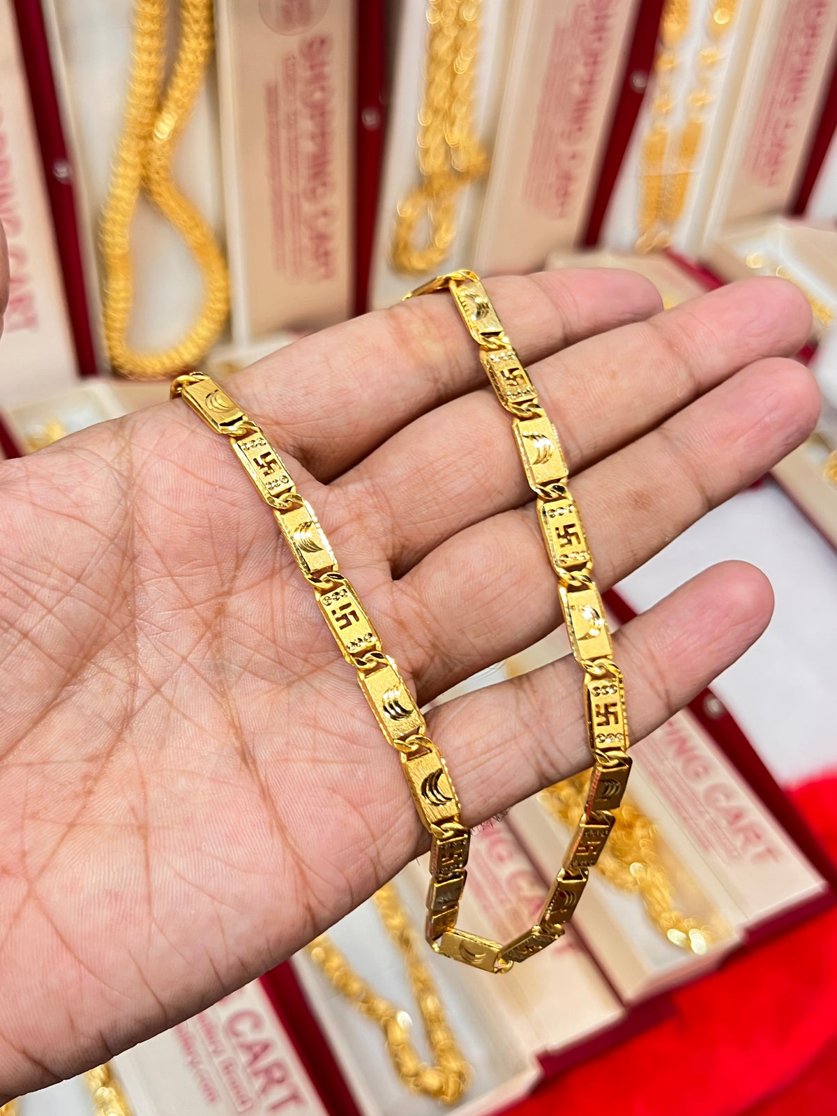One gram gold plated swastik design navabi chain
