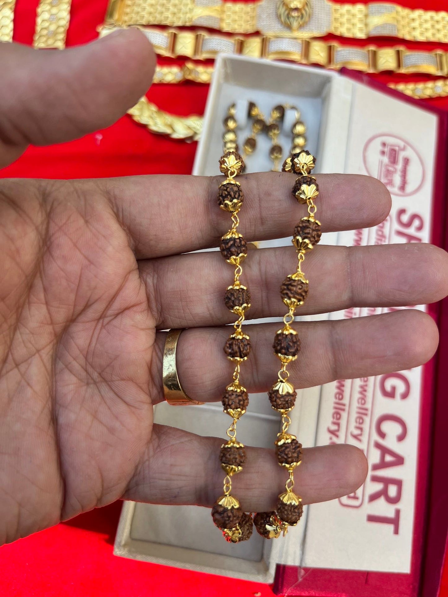 one gram gold plated brown rudhraksh mala
