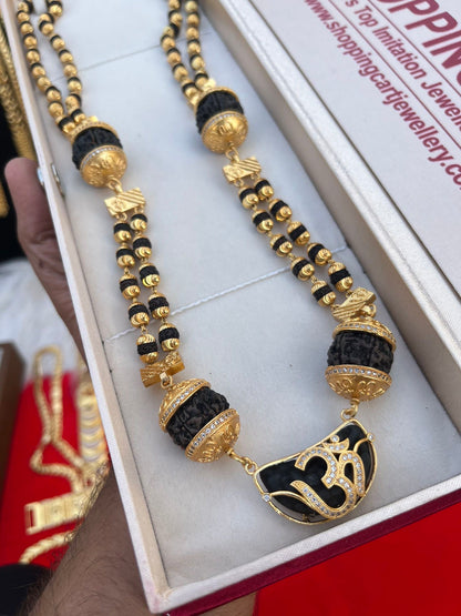 One gram gold plated heavy rudhraksh mala with om pendent