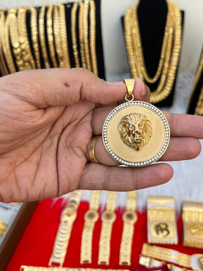 one gram gold plated premium lion round daimond high quality  pandent