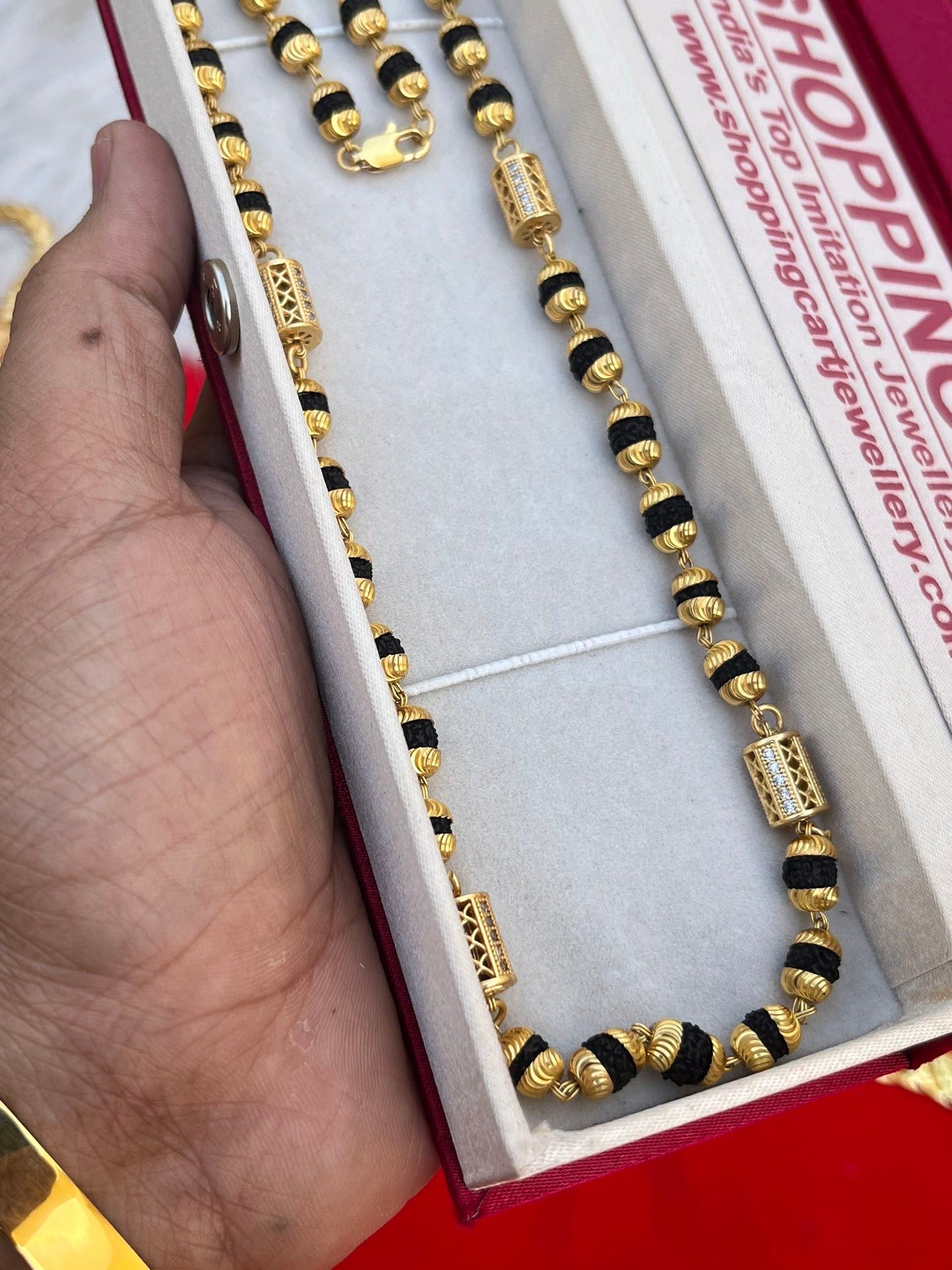 one gram gold plated rudhraksh daimond mala