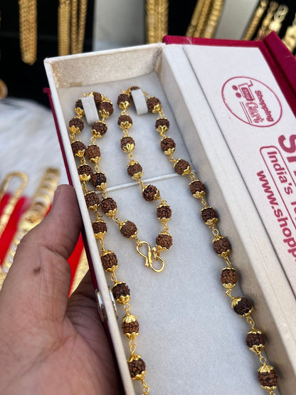 one gram gold plated brown rudhraksh mala