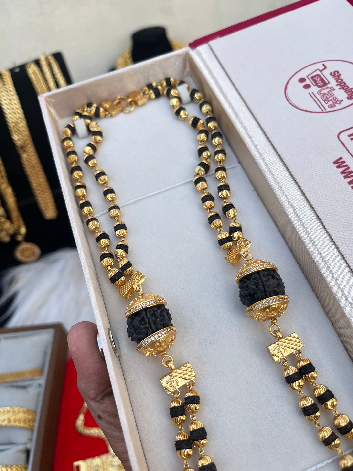 One gram gold plated heavy rudhraksh mala with om pendent