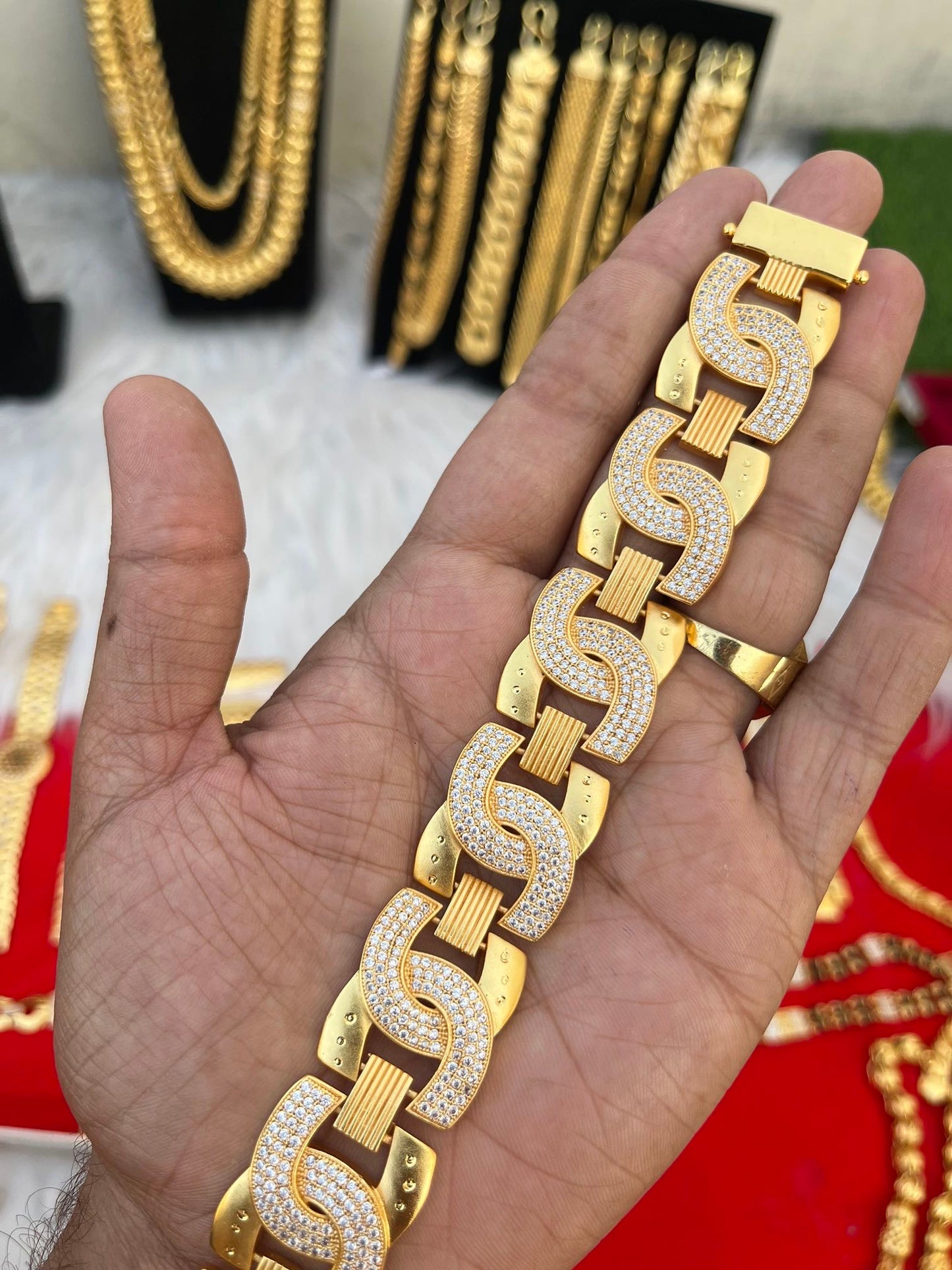 one gram gold plated daimond salang design big bracelet