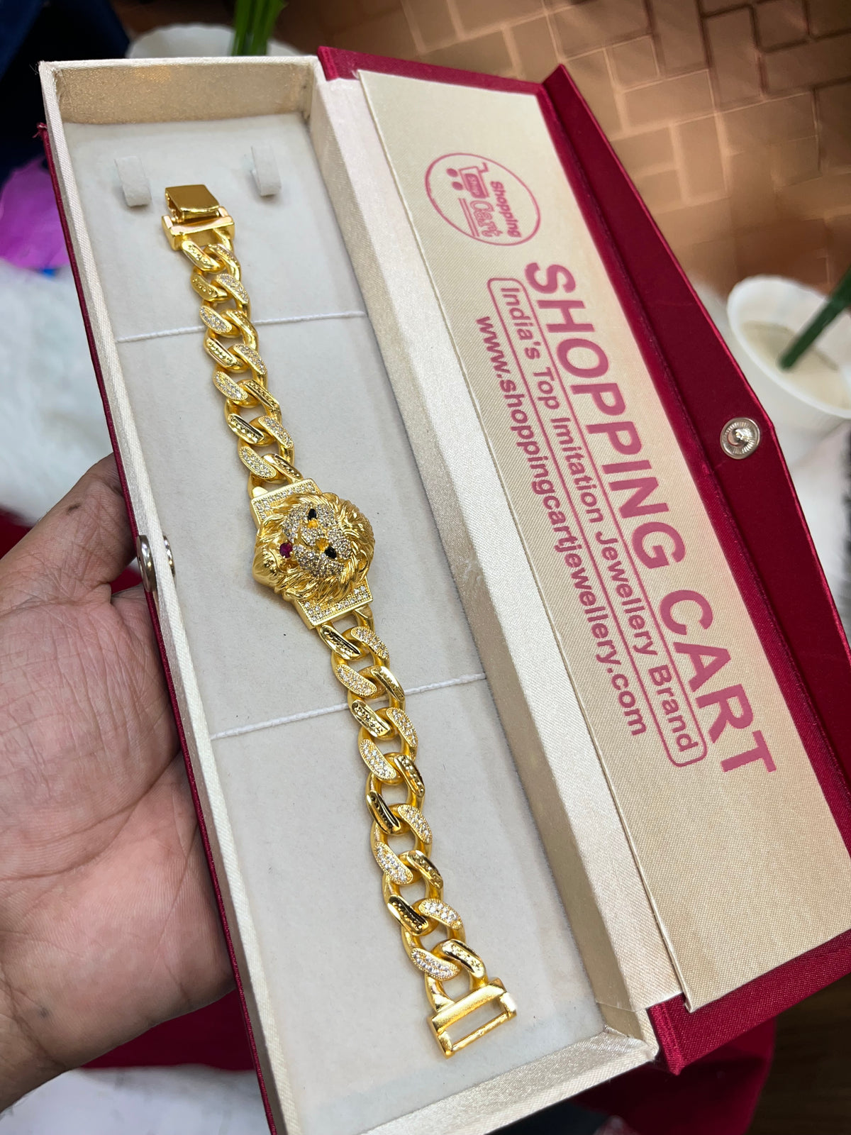 one gram gold plated cuban lion daimond bracelet
