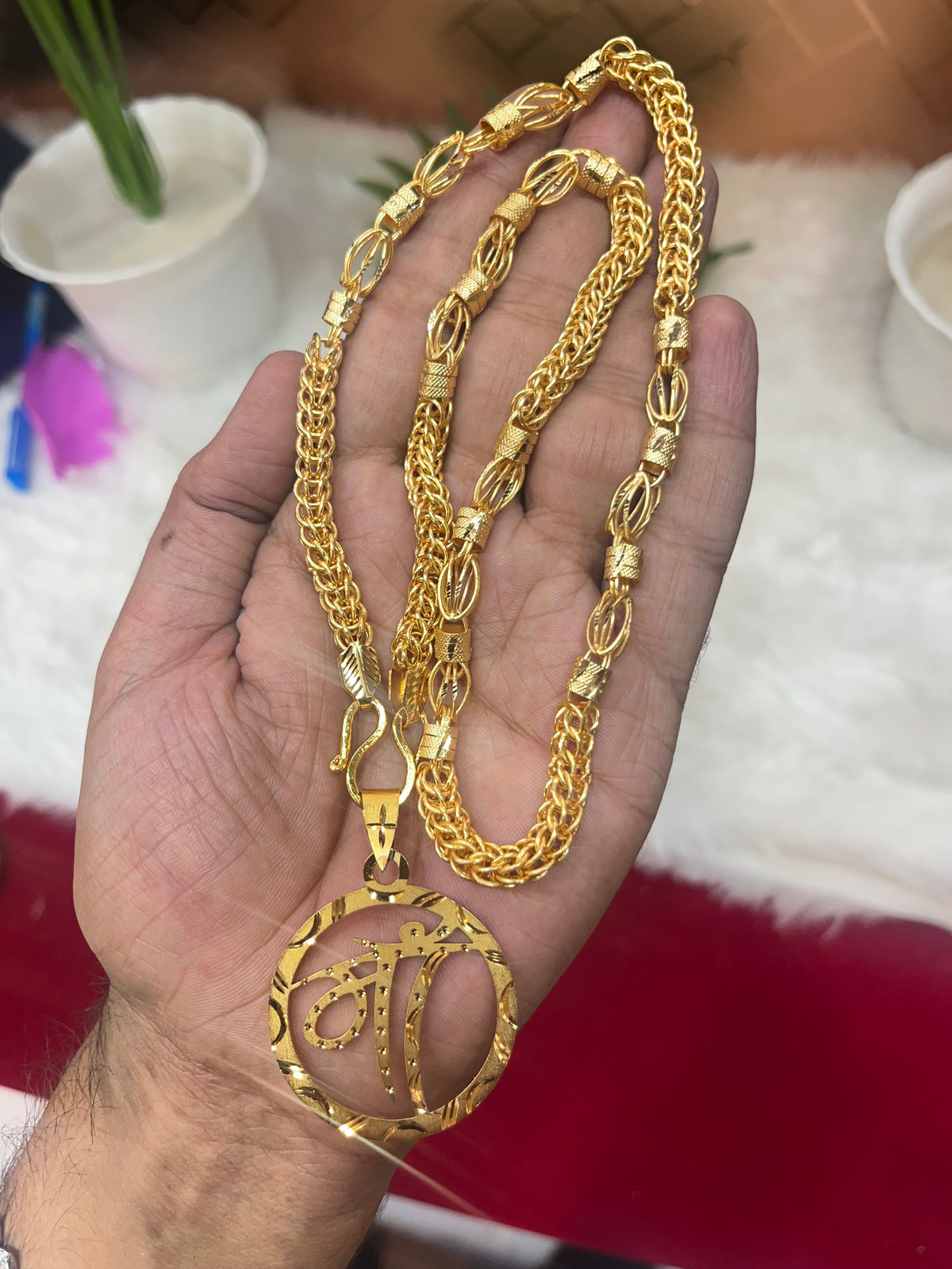 One gram gold plated indo design chain with big maa pandent