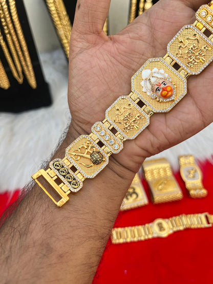 one gram gold plated hanuman ji design bracelet
