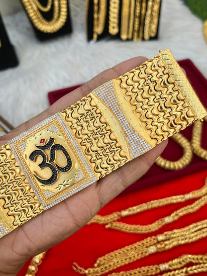 one gram gold plated om big heavy bracelet