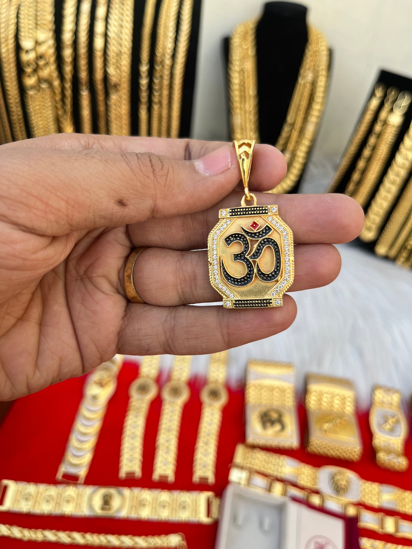 one gram gold plated om  meena daimond design pandent
