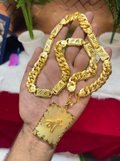 one gram gold plated navabi singapuri chain with maa big biscuit pandent