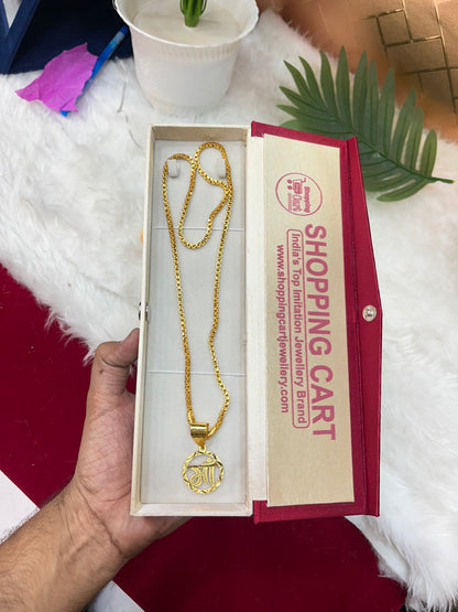 one gram gold plated stright design chain with maa pandent