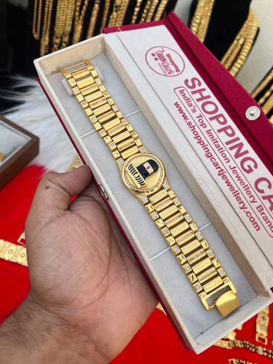 one gram gold plated shivling design big heavy bracelet