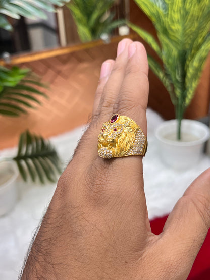 One gram gold plated lion design ring