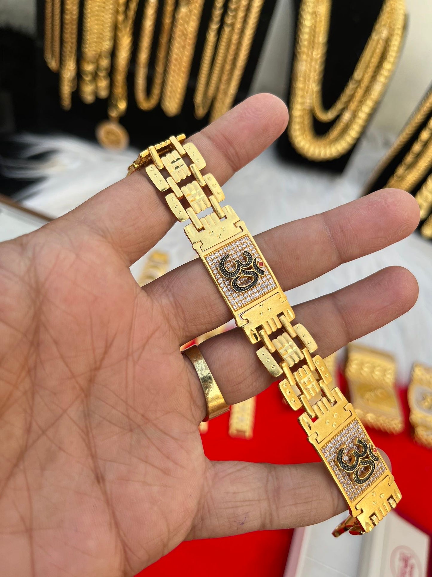 one gram gold plated om premium salang bracelet