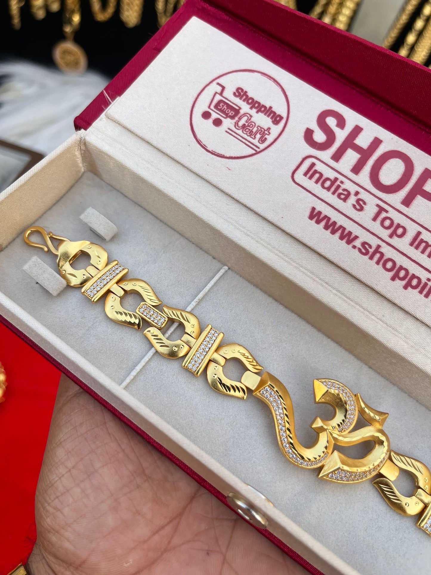 one gram gold plated heavy om logo design bracelet