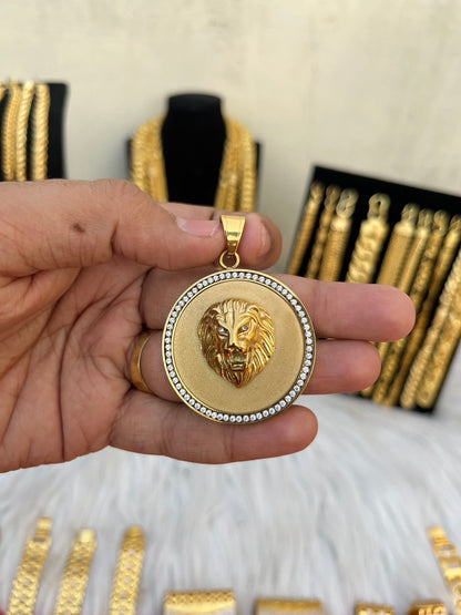 one gram gold plated premium lion round daimond high quality  pandent