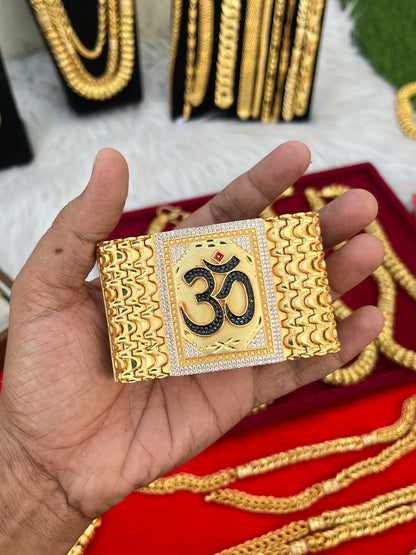one gram gold plated om big heavy bracelet