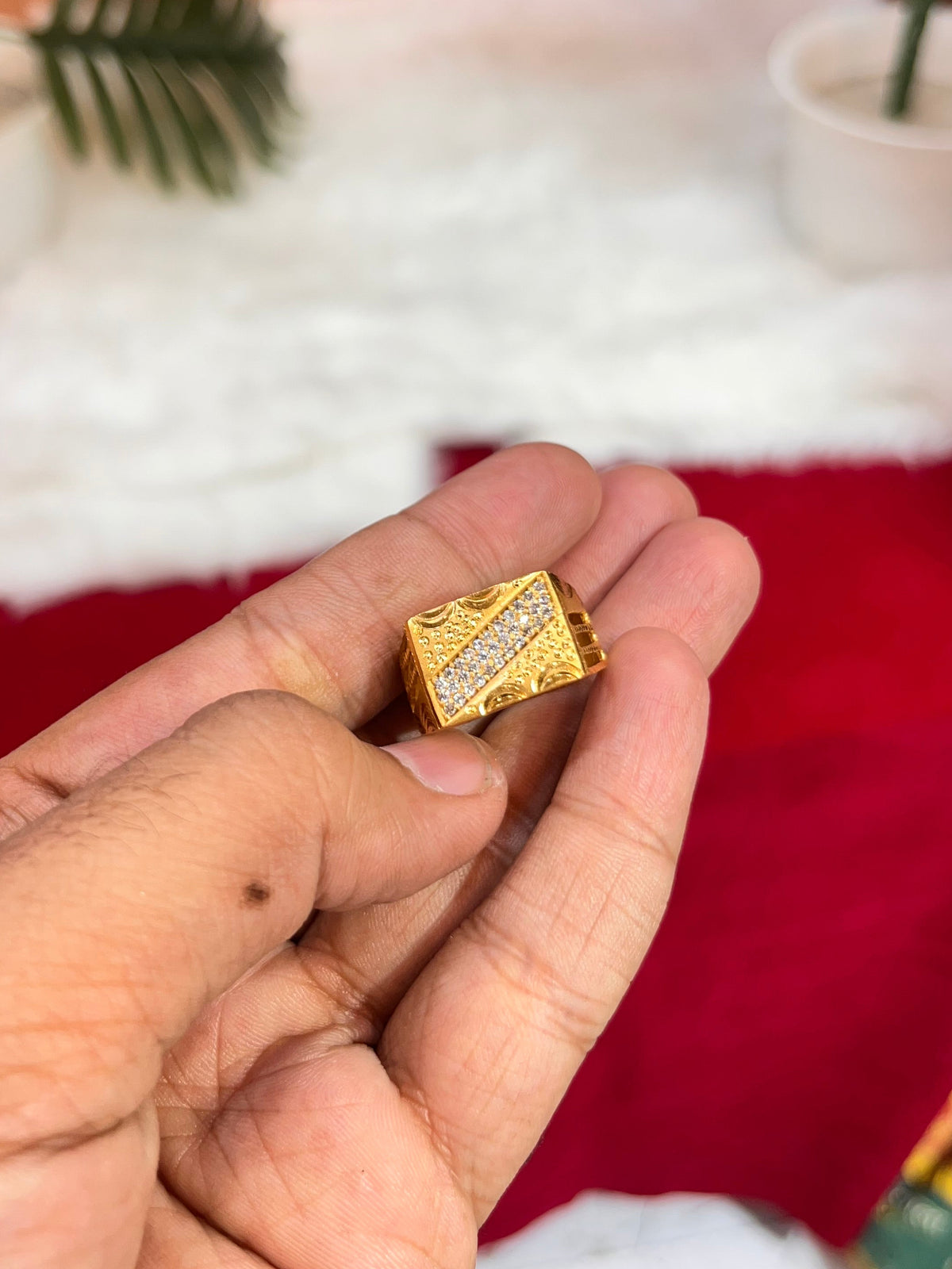 One gram gold plated cross daimond ring