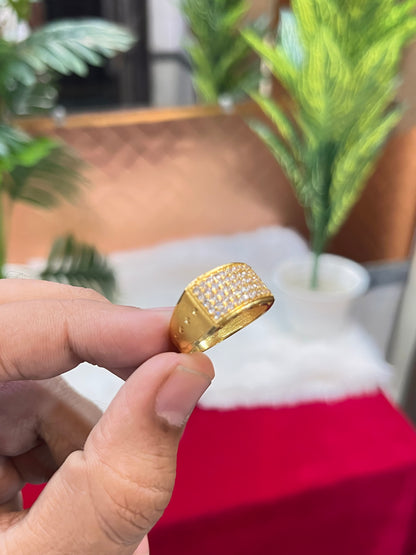 one gram gold plated round daimond design ring