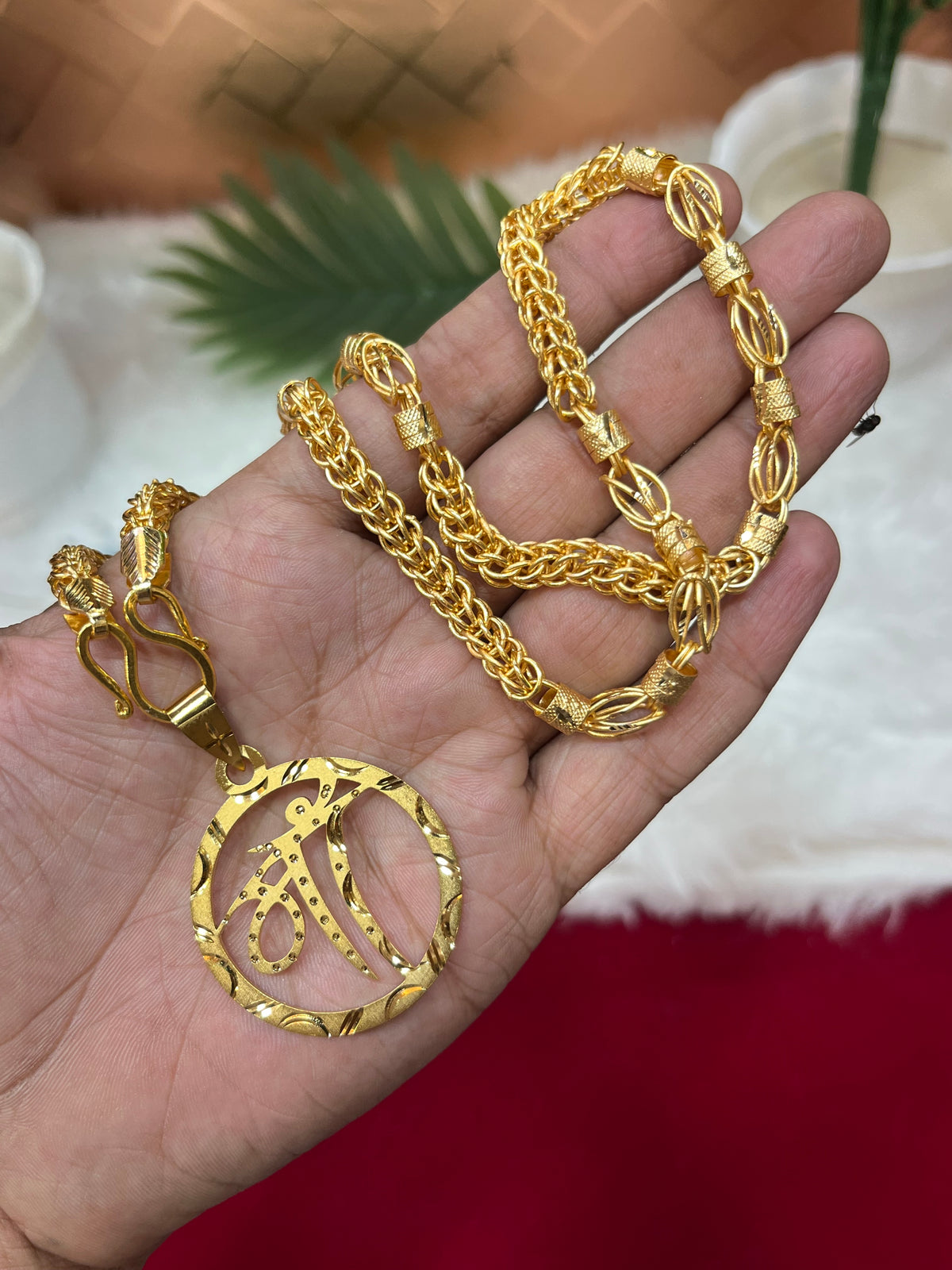 One gram gold plated indo design chain with big maa pandent