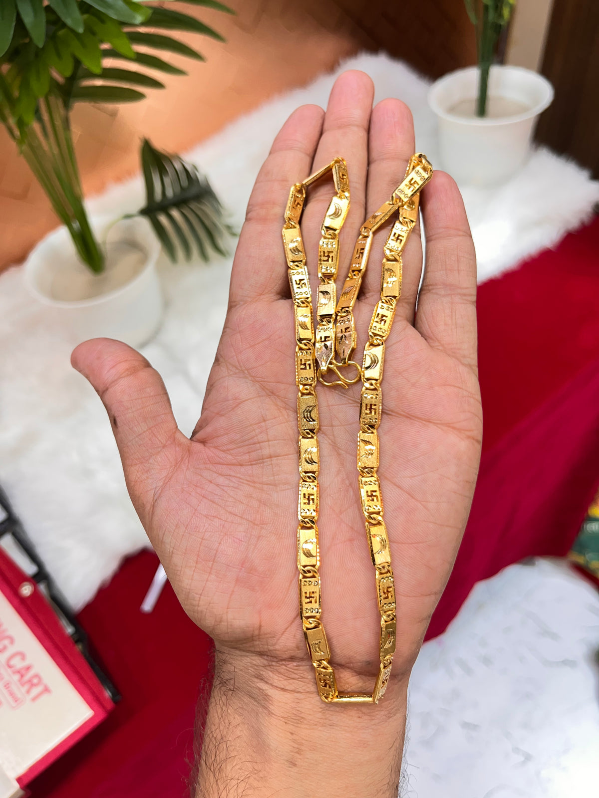 One gram gold plated swastik design navabi chain