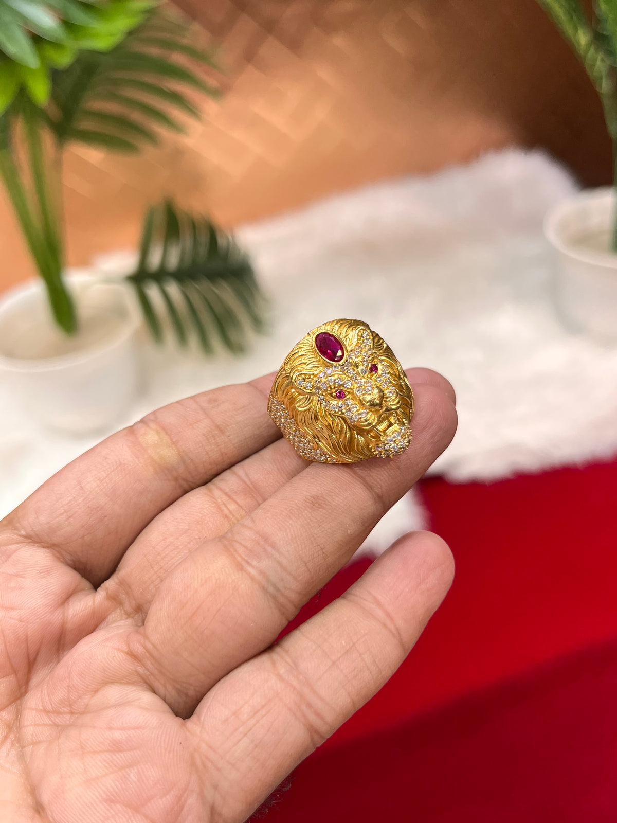 One gram gold plated lion design ring