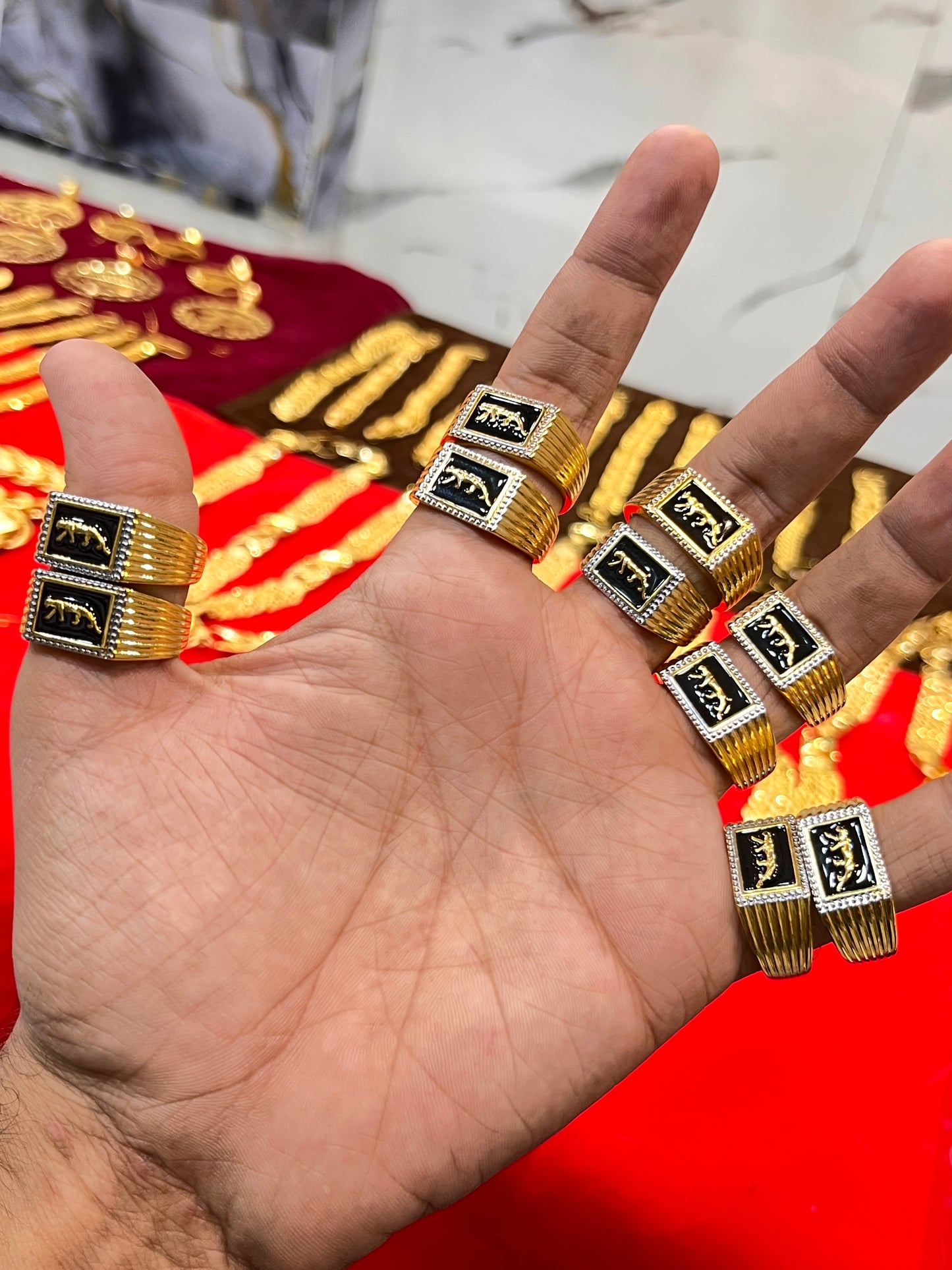 One gram gold plated premium black animal design ring