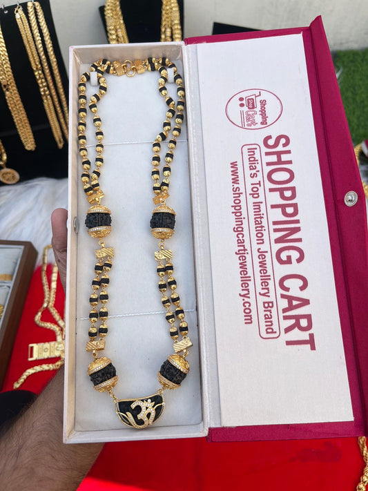 One gram gold plated heavy rudhraksh mala with om pendent