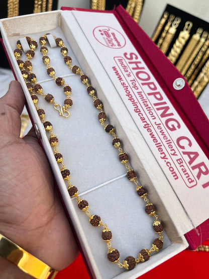 one gram gold plated brown rudhraksh mala