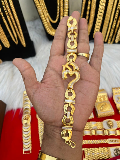 one gram gold plated heavy om logo design bracelet