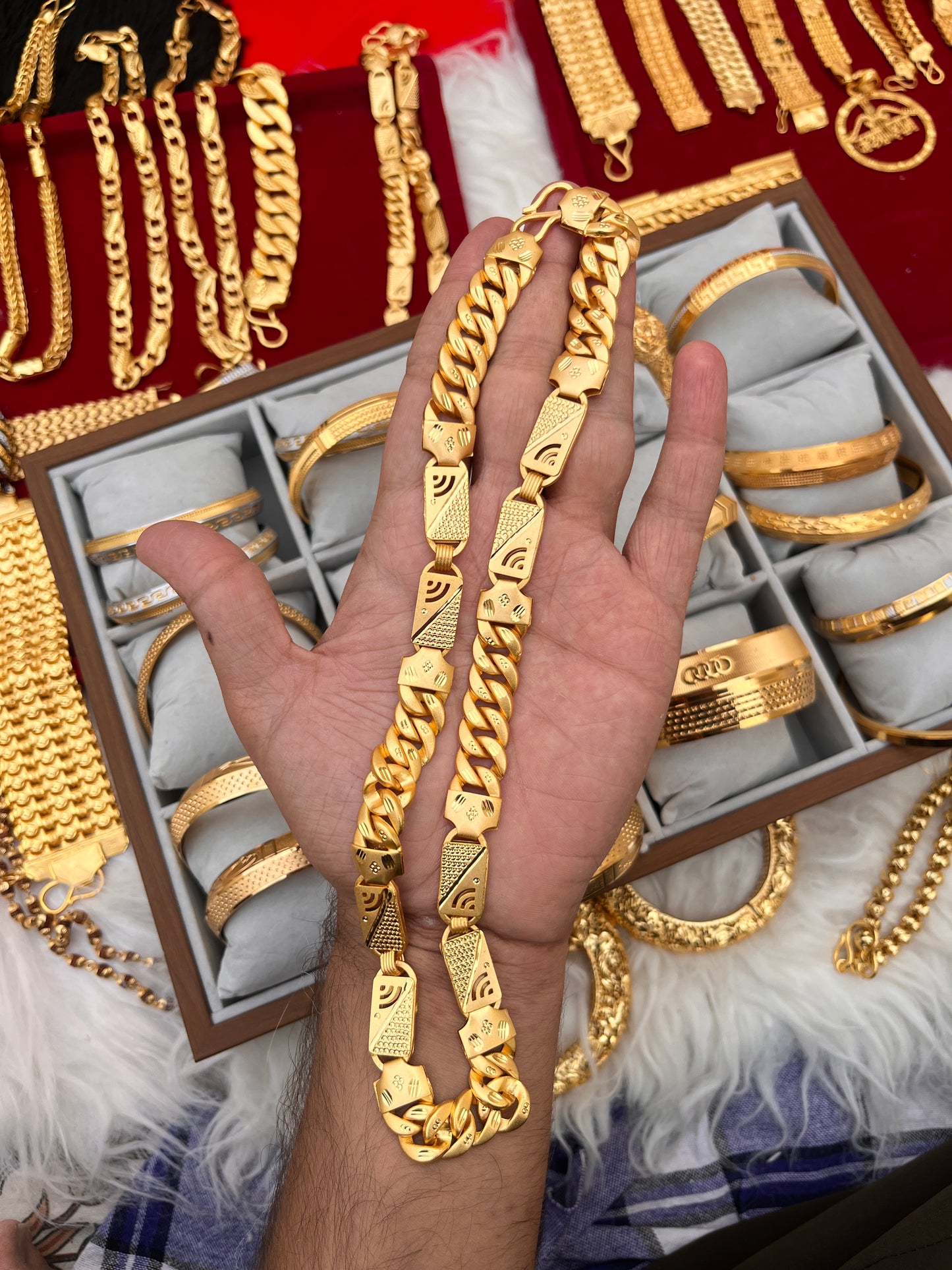 one gram gold premium navabi singapuri heavy design chain