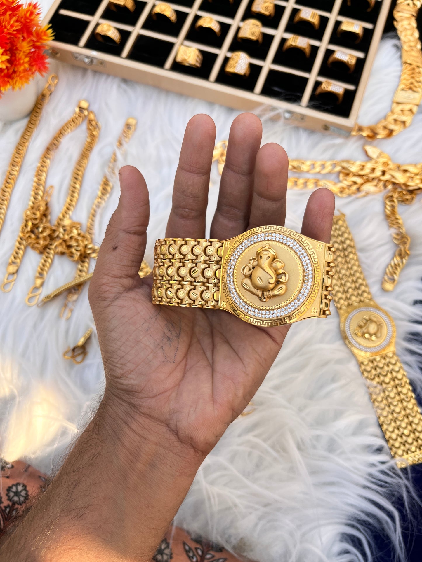 one gram gold ganesh ji daimond bracelet