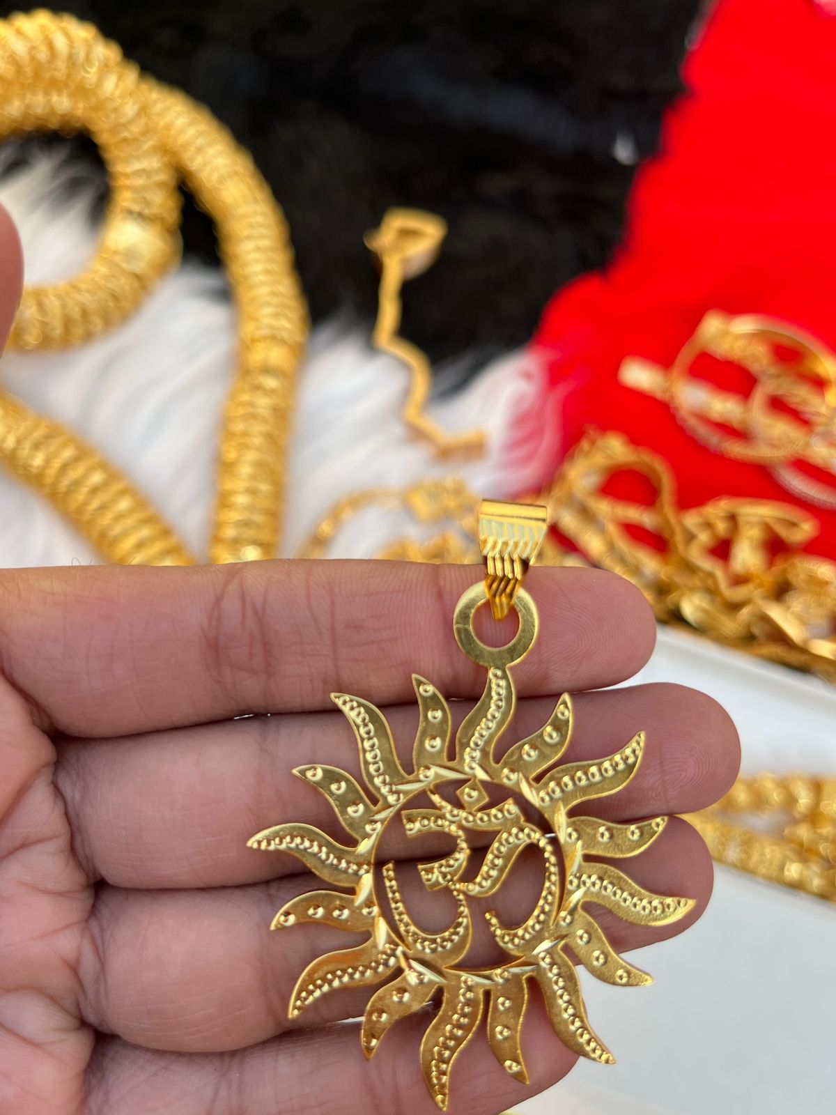 Gold Plated Om Surya Design Pendent