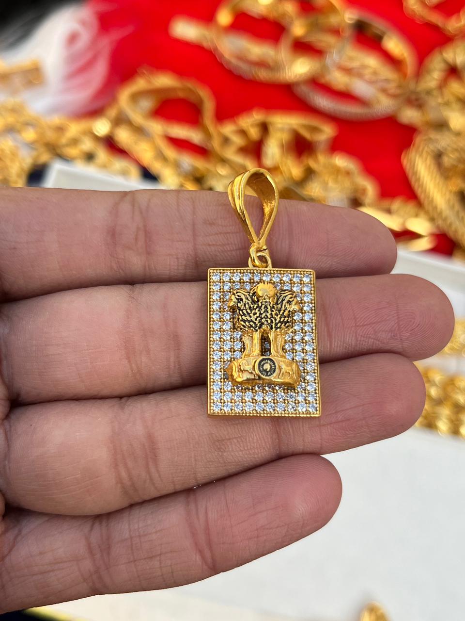 Gold Plated Ashok Stumb Daimond Pendent