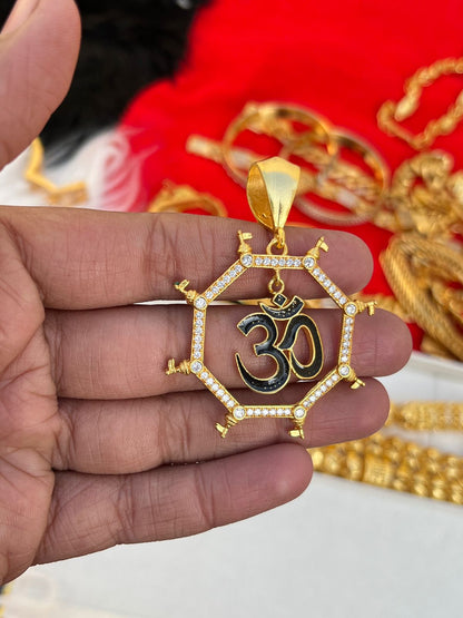 Gold Plated Om Daimond Pendent