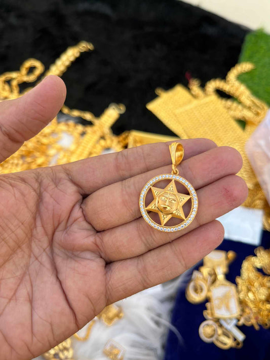 Gold Plated Sun Star Design Daimond Pendent