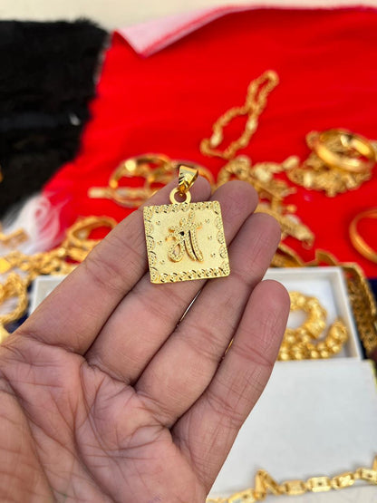 Gold Plated Maa Design Square Pendent