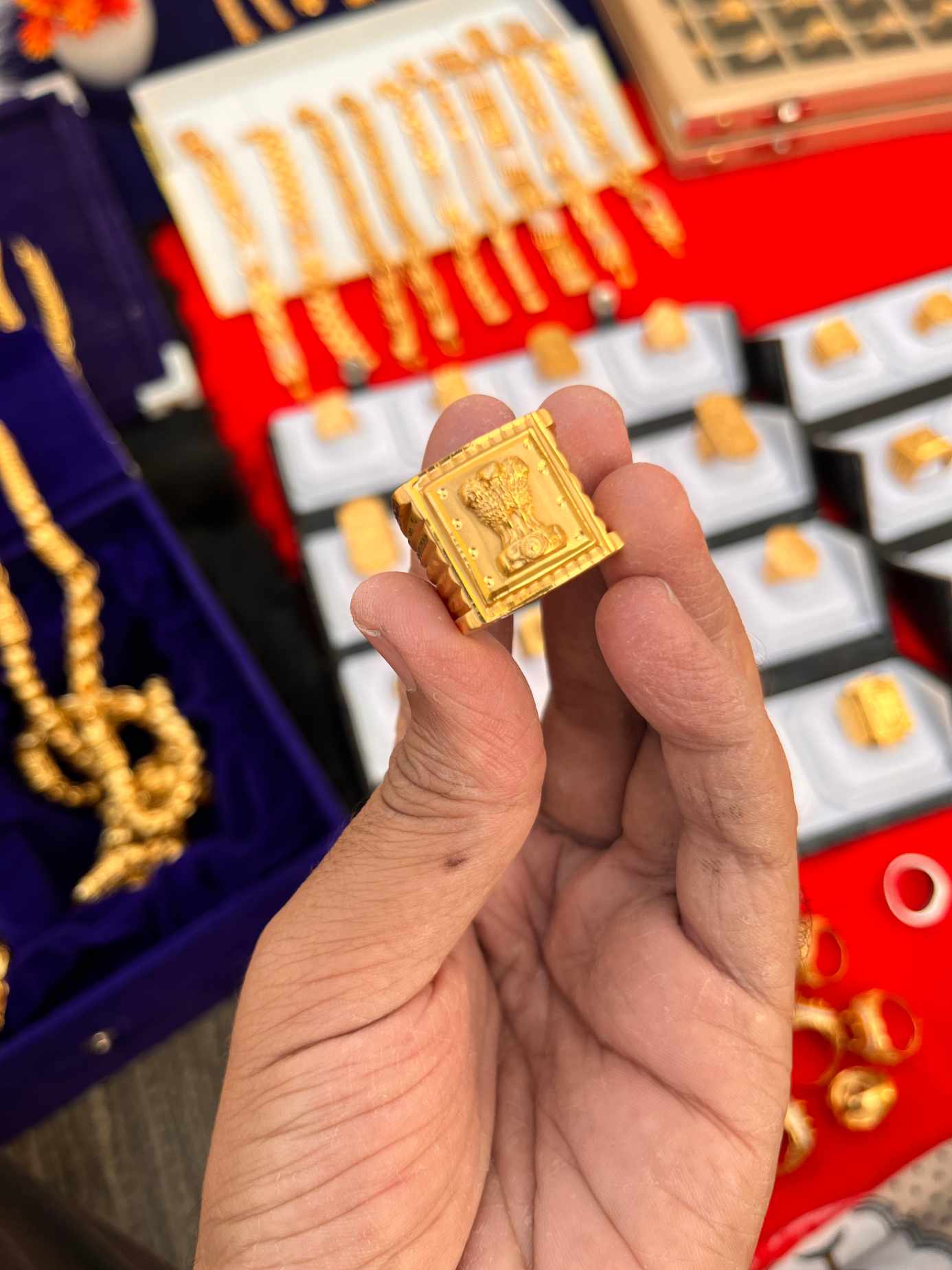 Man 916 Gold Biscuit Ring Men's Gold Plated Ashok Stumb Ring