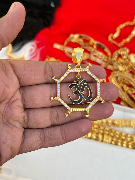 Gold Plated Om Daimond Pendent